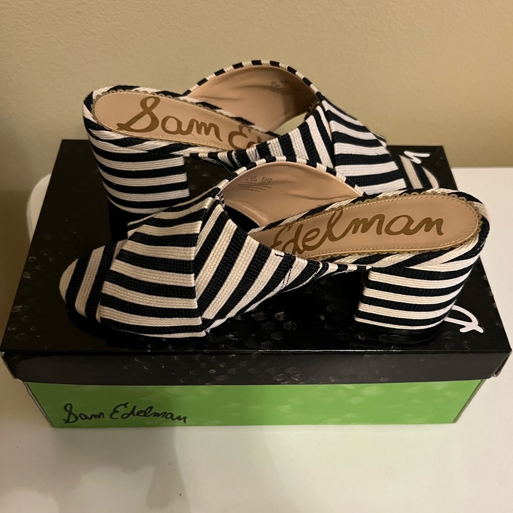 NIB Sam Edelman Stanley Striped Mule in Black/Ivory Stripe size 6.5